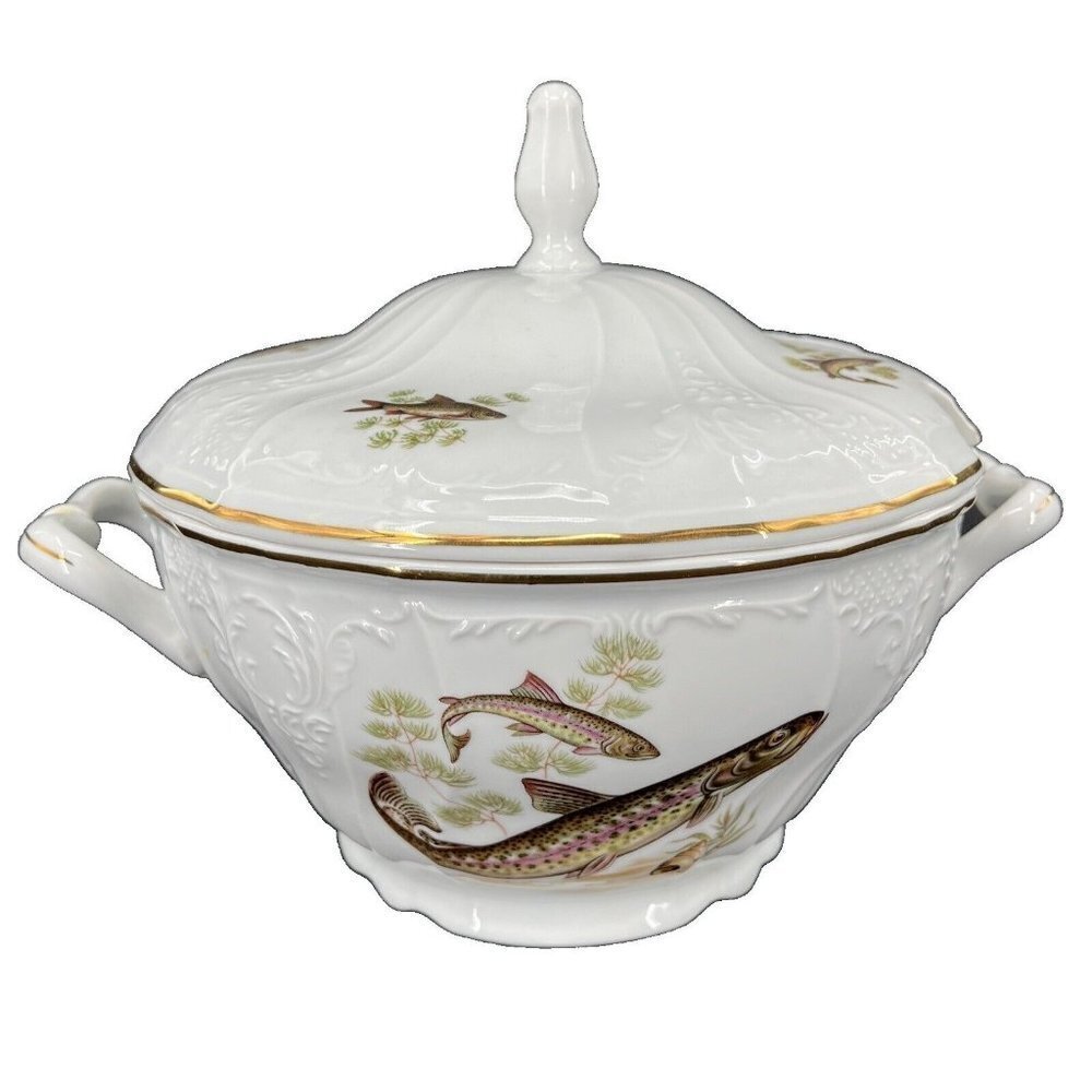 Bernadotte Covered Soup Tureen Wildlife Czech‎ Republic Trout NO LADLE
